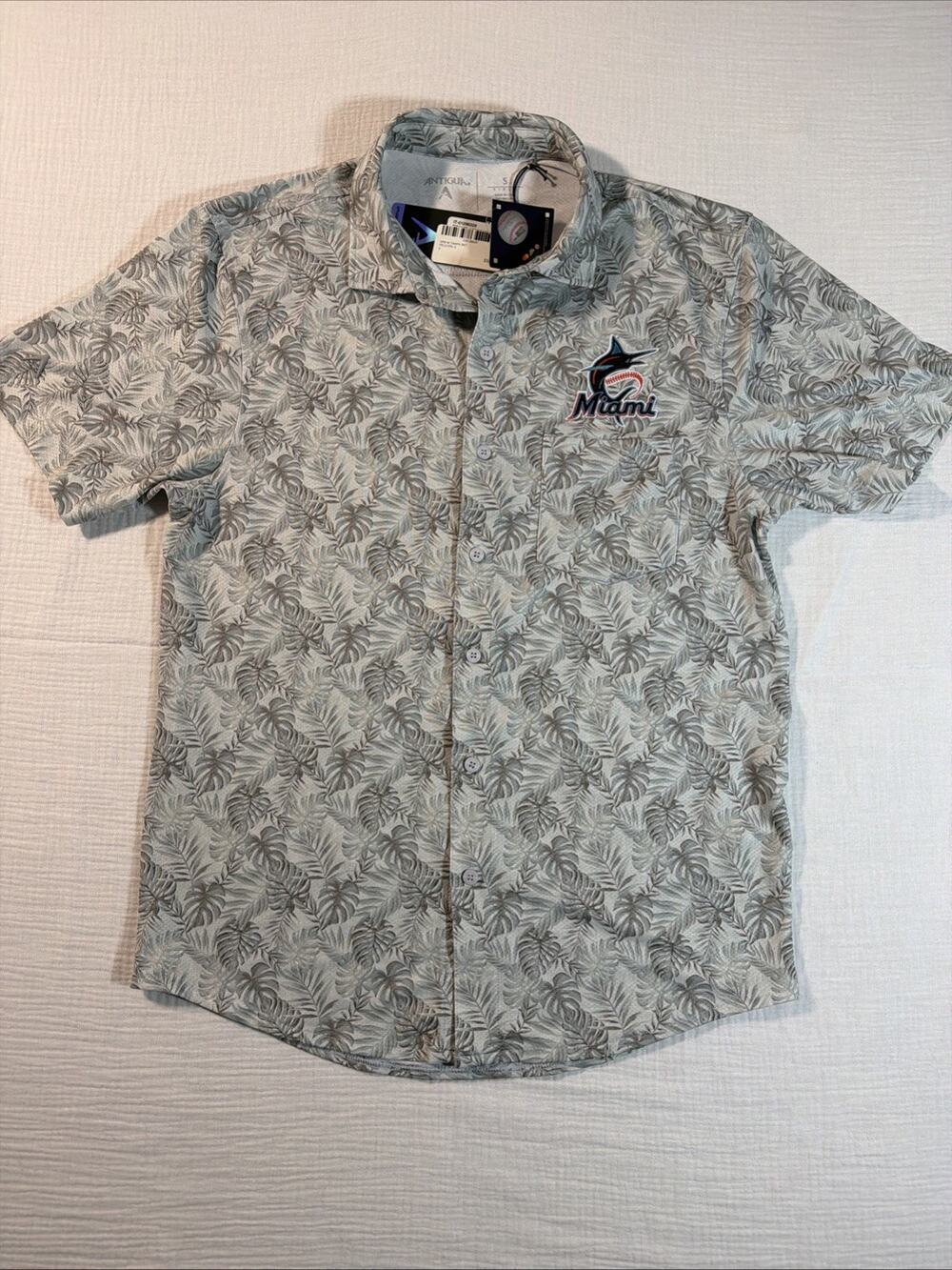 Antigua Gray Miami Marlins Resort Button-Up Shirt Men's S